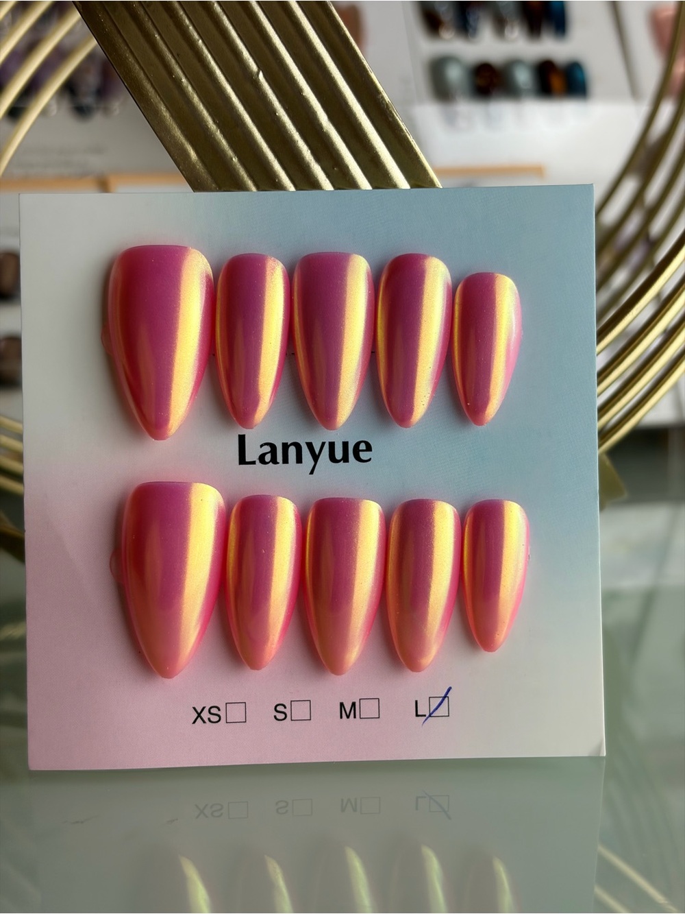 Chrome Size Large Almond Press on Nails Large